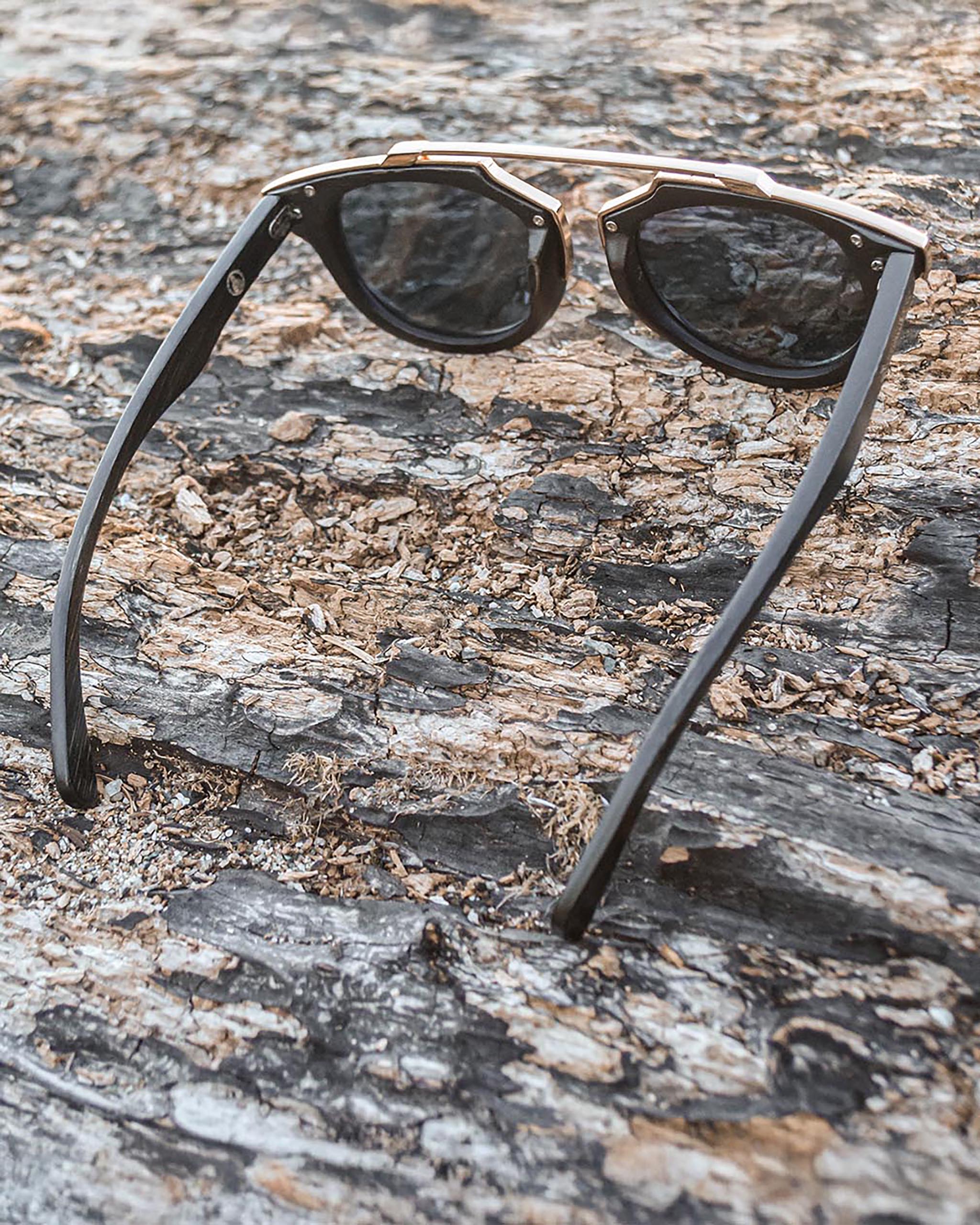 Rose Gold Bamboo Sunglasses | Black Frame, Polarized UV400 Unisex Shades