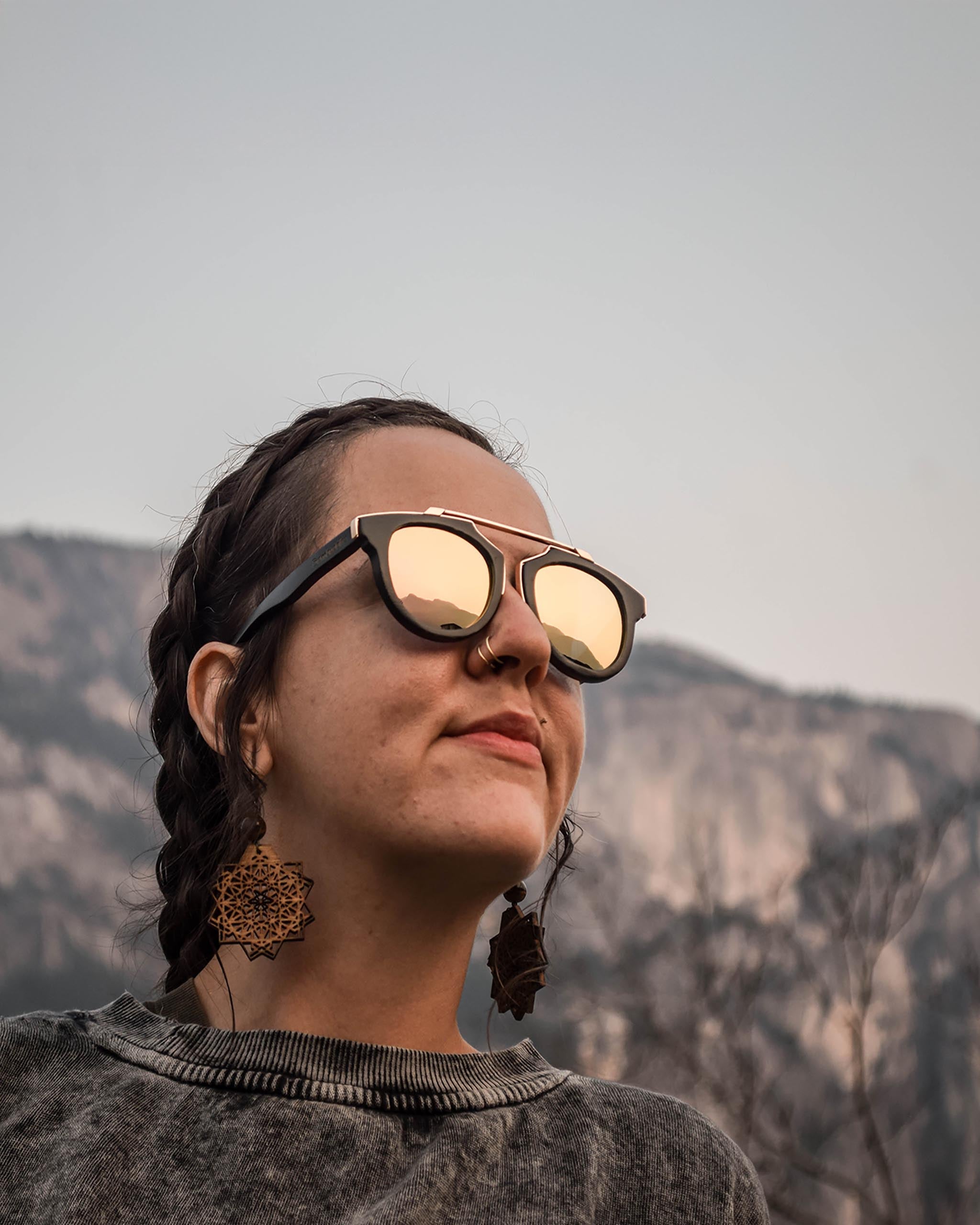 Rose Gold Bamboo Sunglasses | Black Frame, Polarized UV400 Unisex Shades