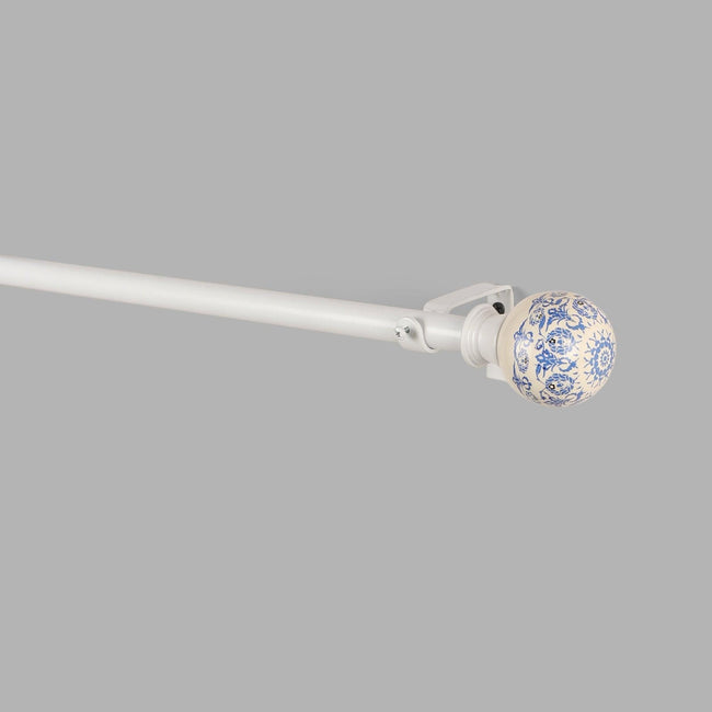 White Extendable Curtain Pole | Blue & White Ceramic Finials | 61-366cm