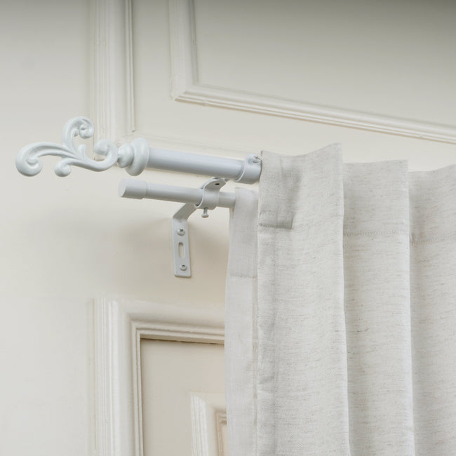 White Double Curtain Rod with Scrolled Finials | 28-144 Inches