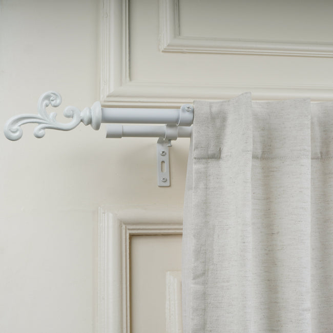 White Double Curtain Rod with Scrolled Finials | 28-144 Inches