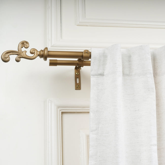 Gold Double Curtain Pole | Rustproof & Heavy Duty | Extendable | Ornate Finials | 28-144 Inch