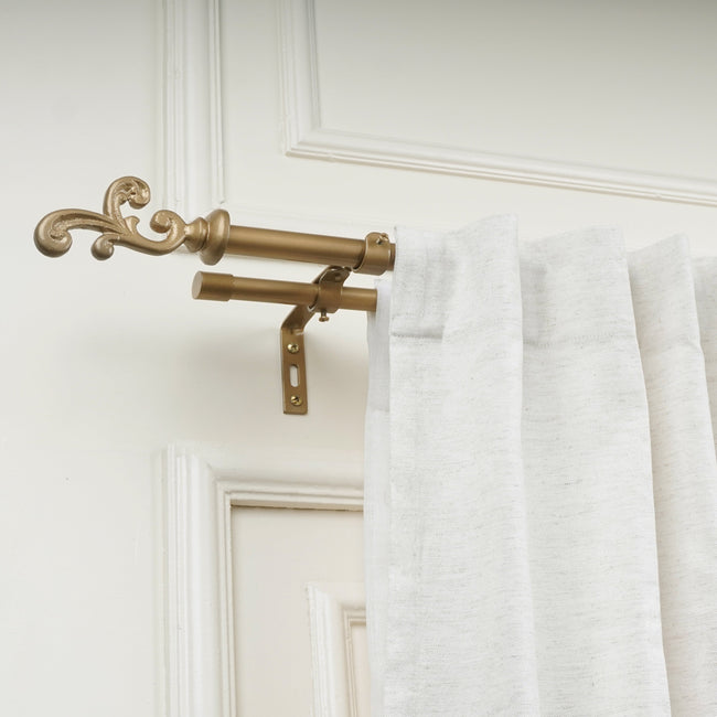 Gold Double Curtain Pole | Rustproof & Heavy Duty | Extendable | Ornate Finials | 28-144 Inch
