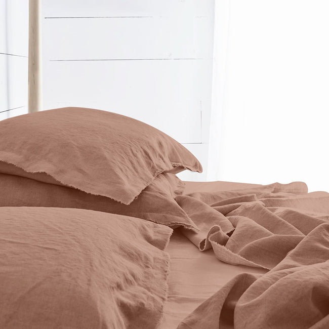 Raw Edged Clay - 100% Pure Linen | Linen Cotton Mix | 3 Piece Duvet Cover Set | 4 Piece Sheet Set | Handmade | Pre-washed | Soft-0