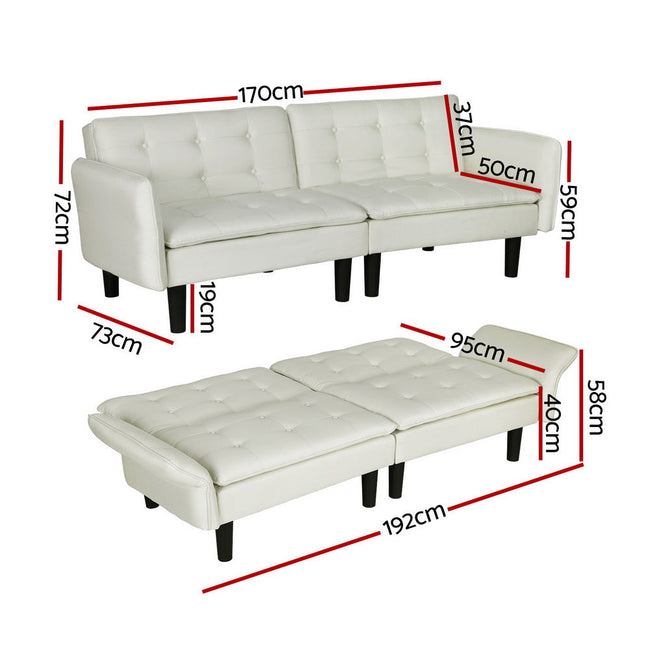 NNEDSZ Artiss Sofa Bed 3 Seater Tufted Faux Linen Beige-1