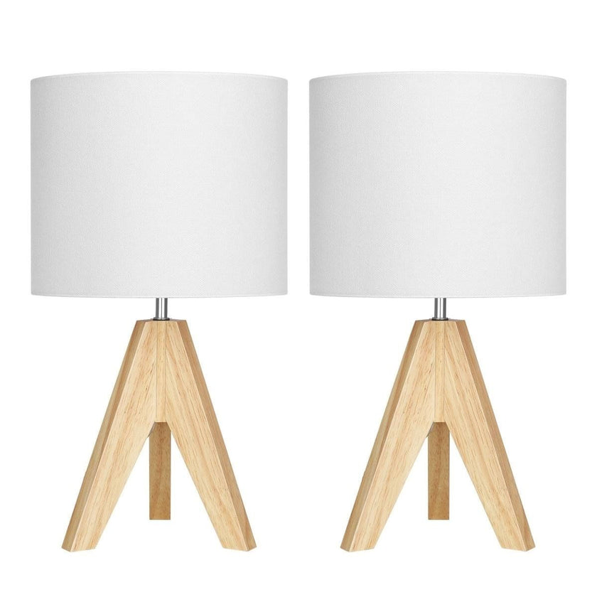 Set of 2 - Scandinavian Style Tripod Desk Lamp with White Linen Drum Shade-2