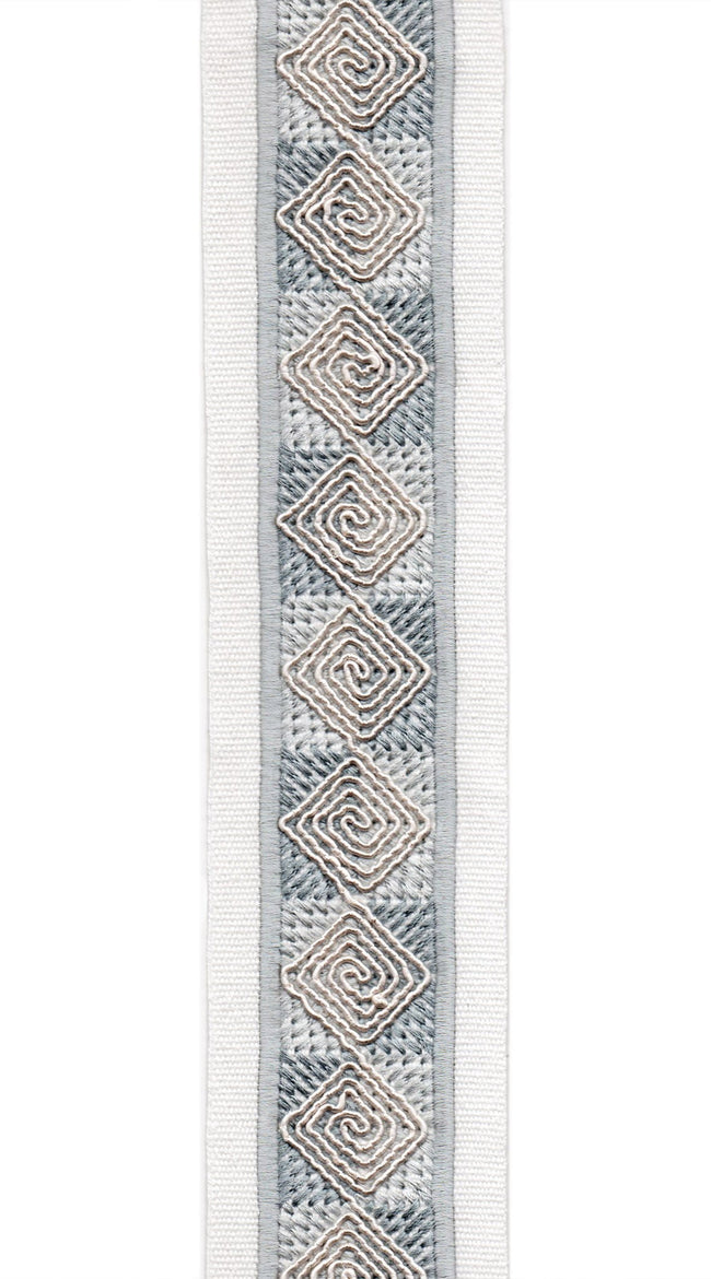Diamond Spiral Cotton Canvas Trim | 2.5 Inch (6.35cm) | Embroidered Border | 10 Colours | By The Metre