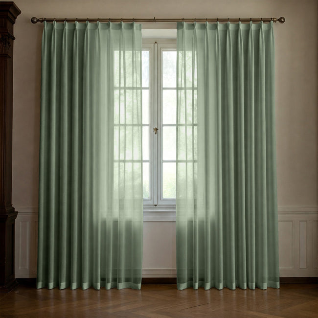 Light Sage Green Linen Sheer Curtains - Triple Pinch Pleat - Made to Measure