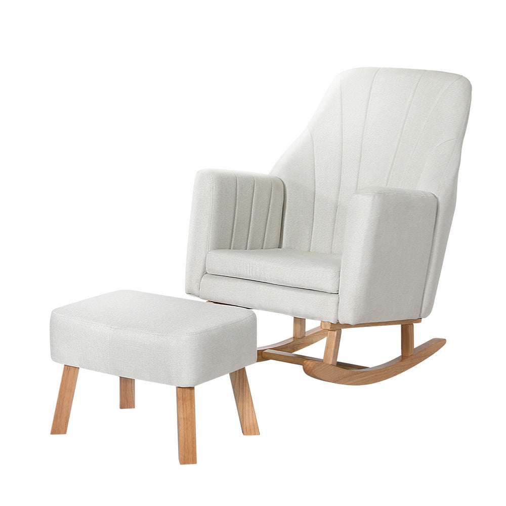 NNEDSZ Rocking Chair Armchair Linen Fabric Beige Jonah-0