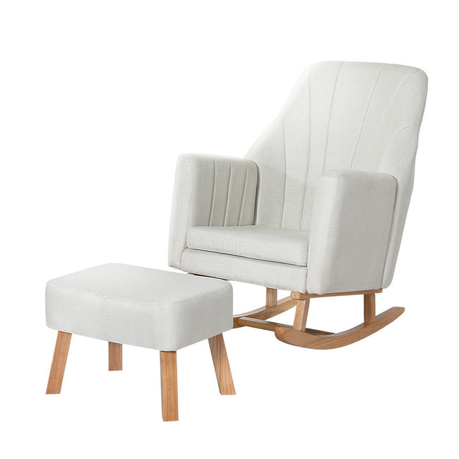 NNEDSZ Rocking Chair Armchair Linen Fabric Beige Jonah-0