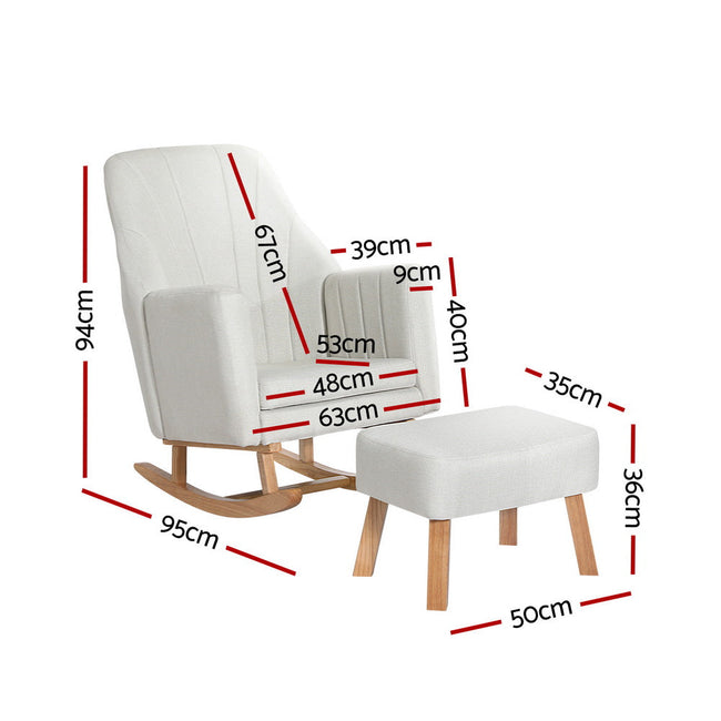 NNEDSZ Rocking Chair Armchair Linen Fabric Beige Jonah-1