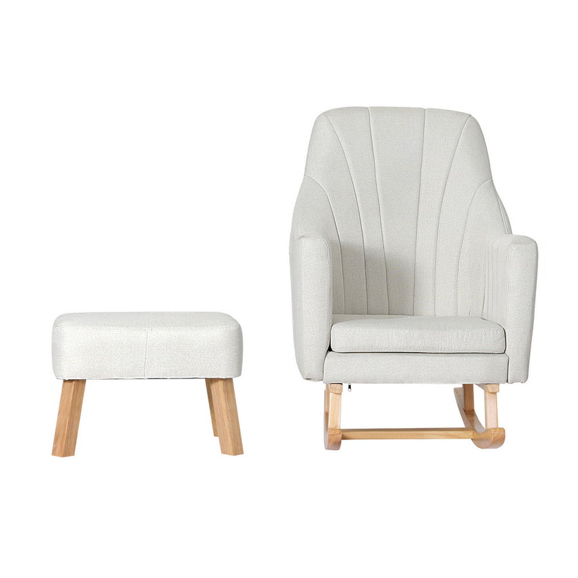 NNEDSZ Rocking Chair Armchair Linen Fabric Beige Jonah-2