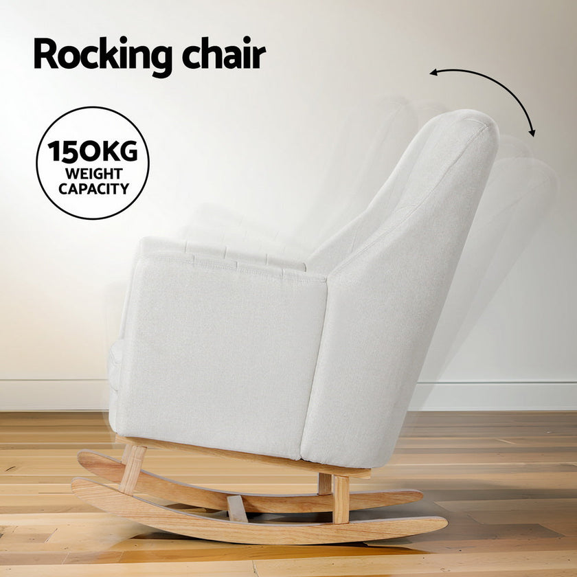 NNEDSZ Rocking Chair Armchair Linen Fabric Beige Jonah-3