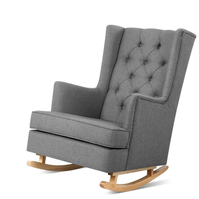 NNEDSZ Rocking Armchair Feeding Chair Linen Fabric Armchairs Lounge Retro Grey-0