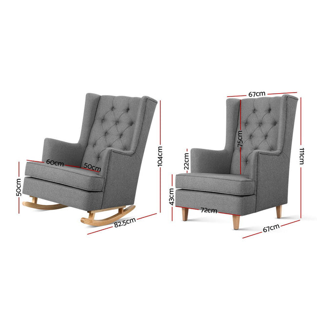 NNEDSZ Rocking Armchair Feeding Chair Linen Fabric Armchairs Lounge Retro Grey-1