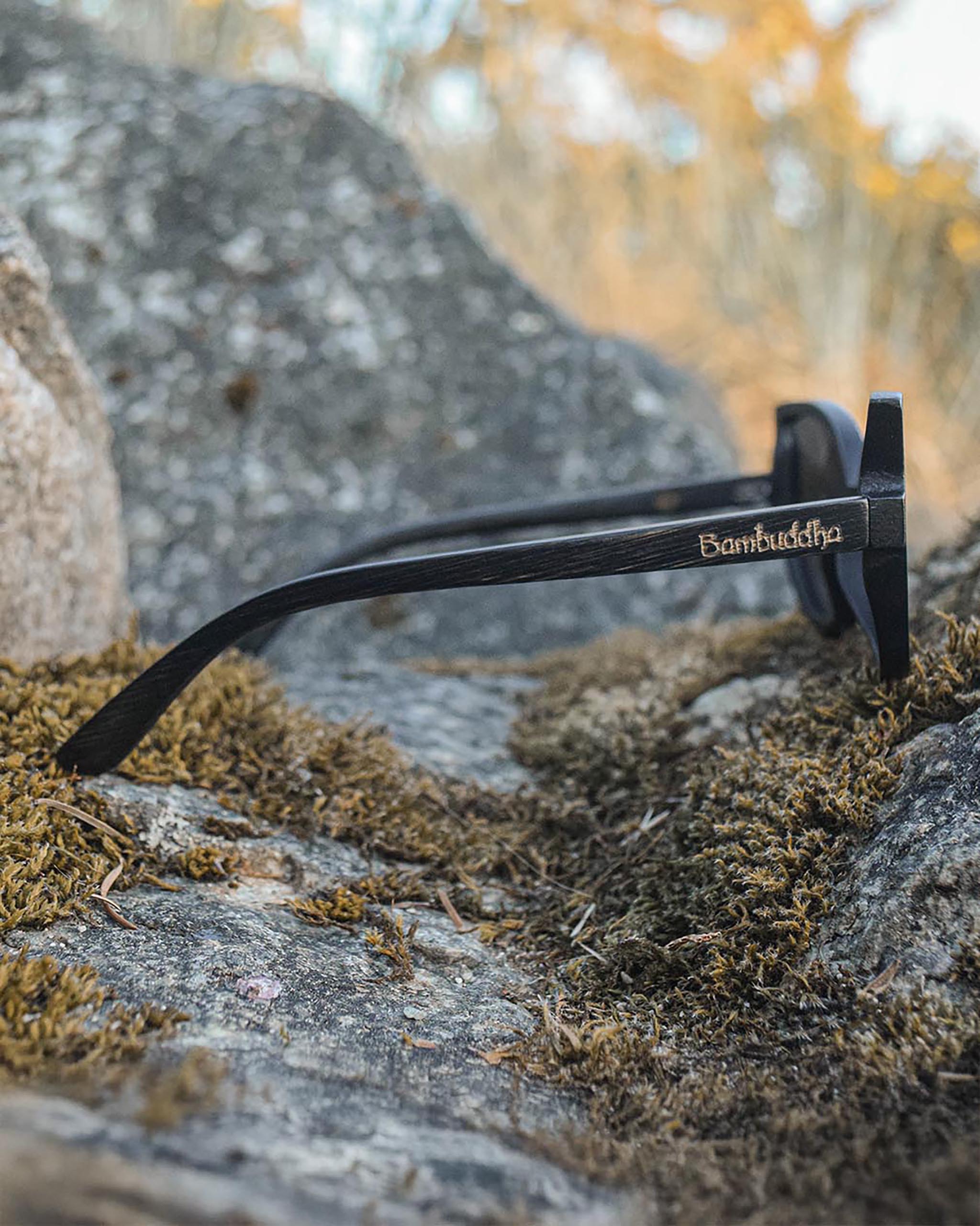 Elegant Butterfly Bamboo Sunglasses | Black Frame, Gold Polarized Floating