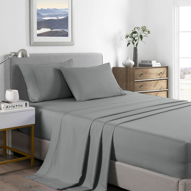 NNEDSZ Comfort 2000 Thread Count Bamboo Cooling Sheet Set Ultra Soft Bedding Single Mid Grey