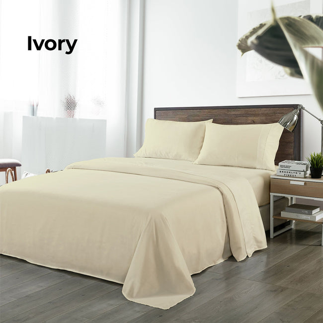 NNEDSZ Comfort Bamboo Blended Sheet & Pillowcases Set 1000TC Ultra Soft Bedding King Ivory