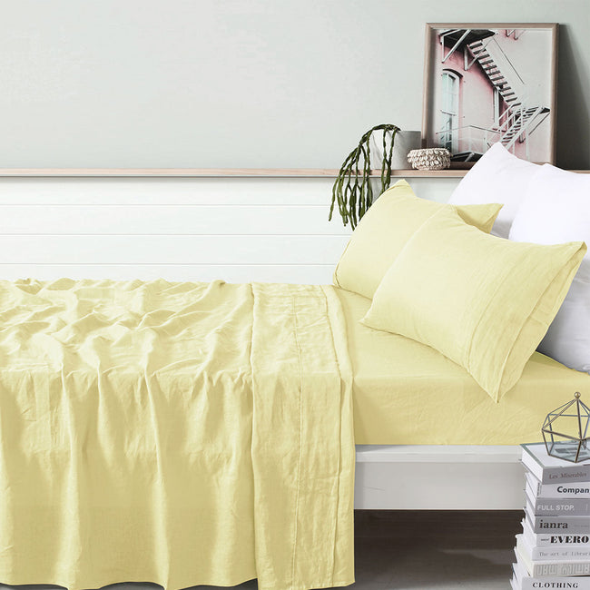 NNEDSZ Vintage Design Homewares 100% Linen Butter Sheet Set King-0
