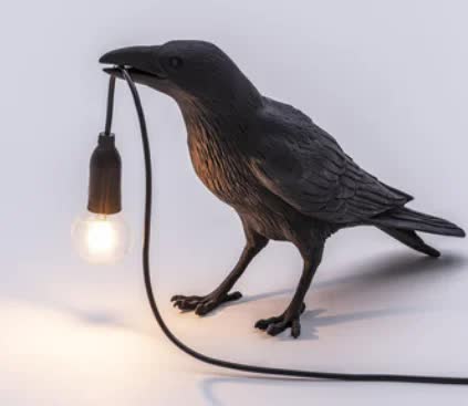 NNEDSZ Black Bird Standing Shape Nordic Resin Bird Wall Lamp - Creative Animal Bedside Decorative USB Night Light, Stylish Bird Perched Lamp for Bedroom and Living Room-0
