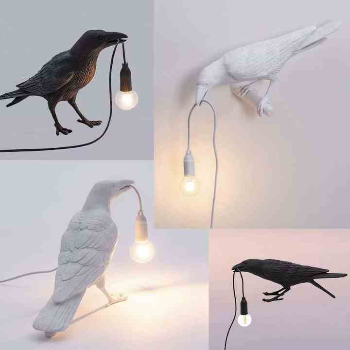 NNEDSZ Black Bird Standing Shape Nordic Resin Bird Wall Lamp - Creative Animal Bedside Decorative USB Night Light, Stylish Bird Perched Lamp for Bedroom and Living Room-1