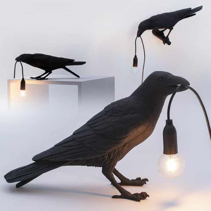 NNEDSZ Black Bird Standing Shape Nordic Resin Bird Wall Lamp - Creative Animal Bedside Decorative USB Night Light, Stylish Bird Perched Lamp for Bedroom and Living Room-2