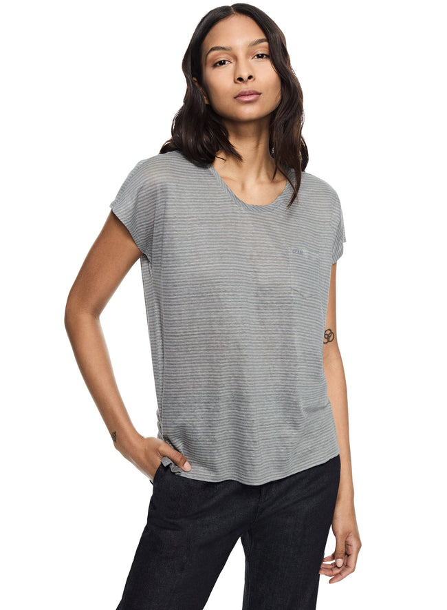 Linen Stripe Pocket Tee (Blue Slate)-1