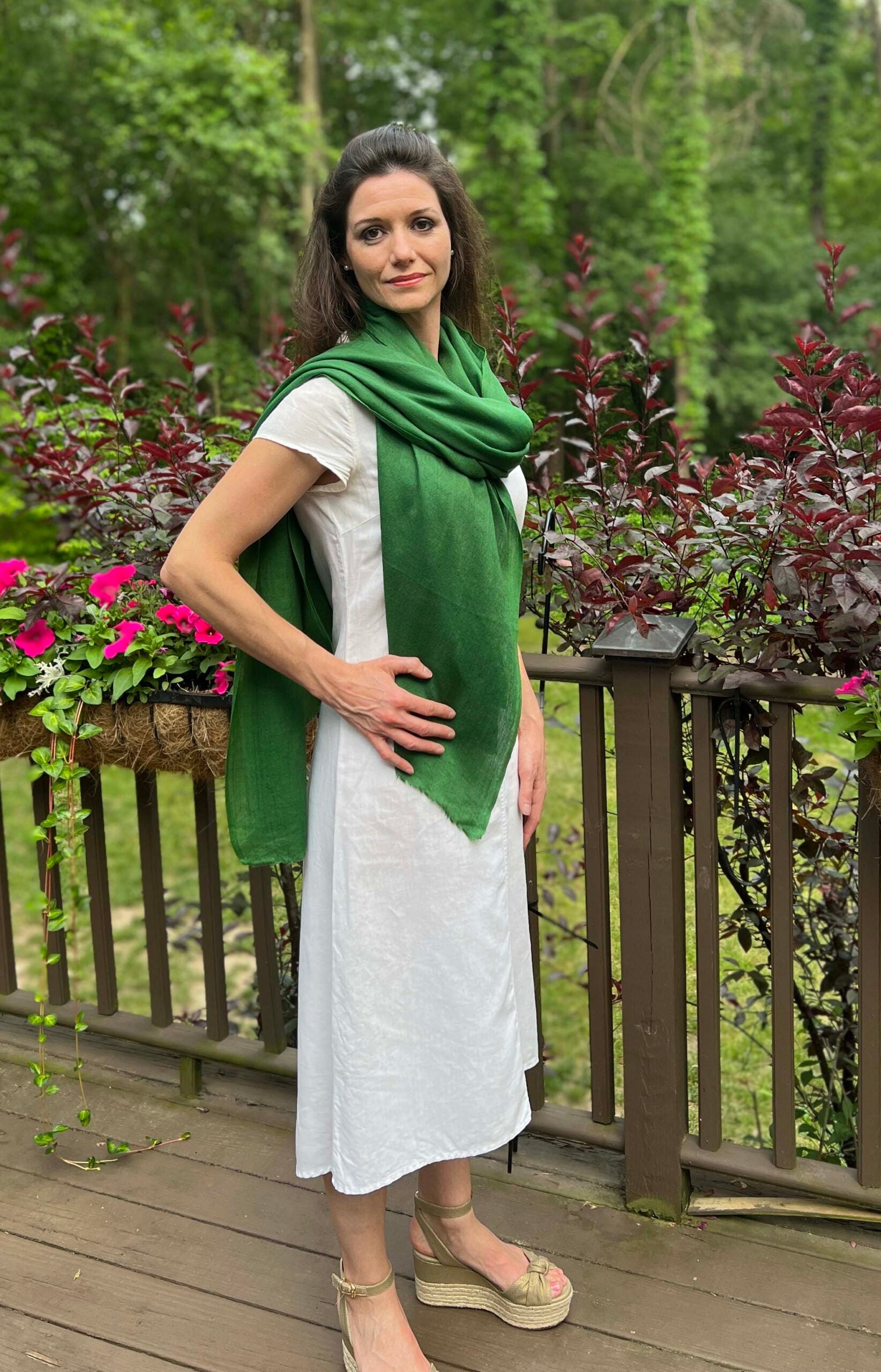 Emerald Green Solid Wool Lightweight Scarf-2