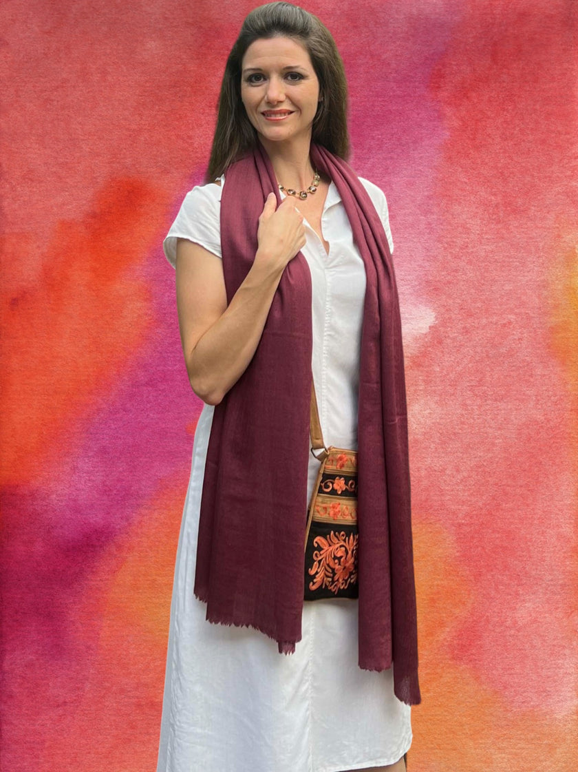 Burgundy Solid Wool Lightweight Scarf-2