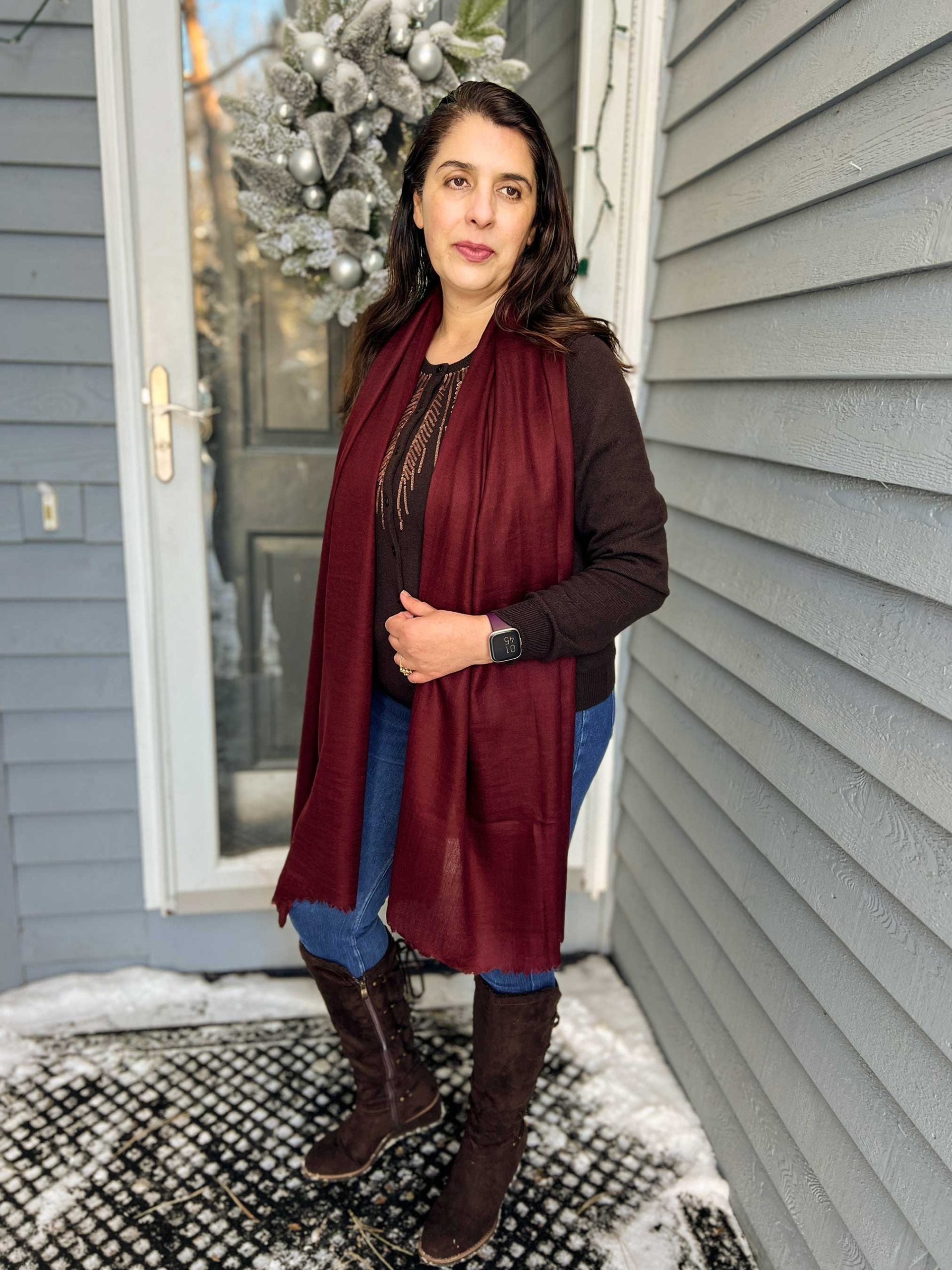 Burgundy Solid Wool Lightweight Scarf-4