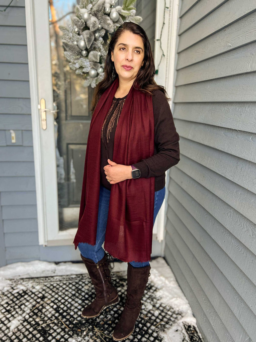 Burgundy Solid Wool Lightweight Scarf-4