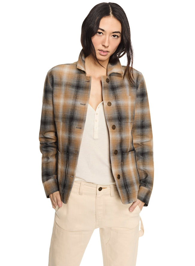 Linen-Blend Shadow Plaid Task Jacket-0