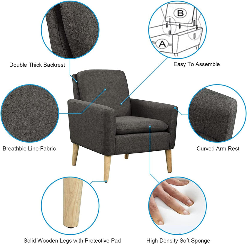 Comfy Modern Black Accent Armchair for Living Room-3