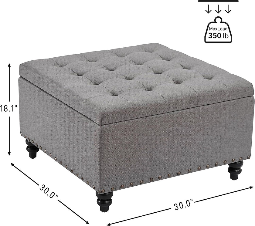 Grey Tufted Ottoman with Storage for Living Room-2