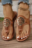 Chestnut Leather Thong Sandals – Metal Chain Detail-0