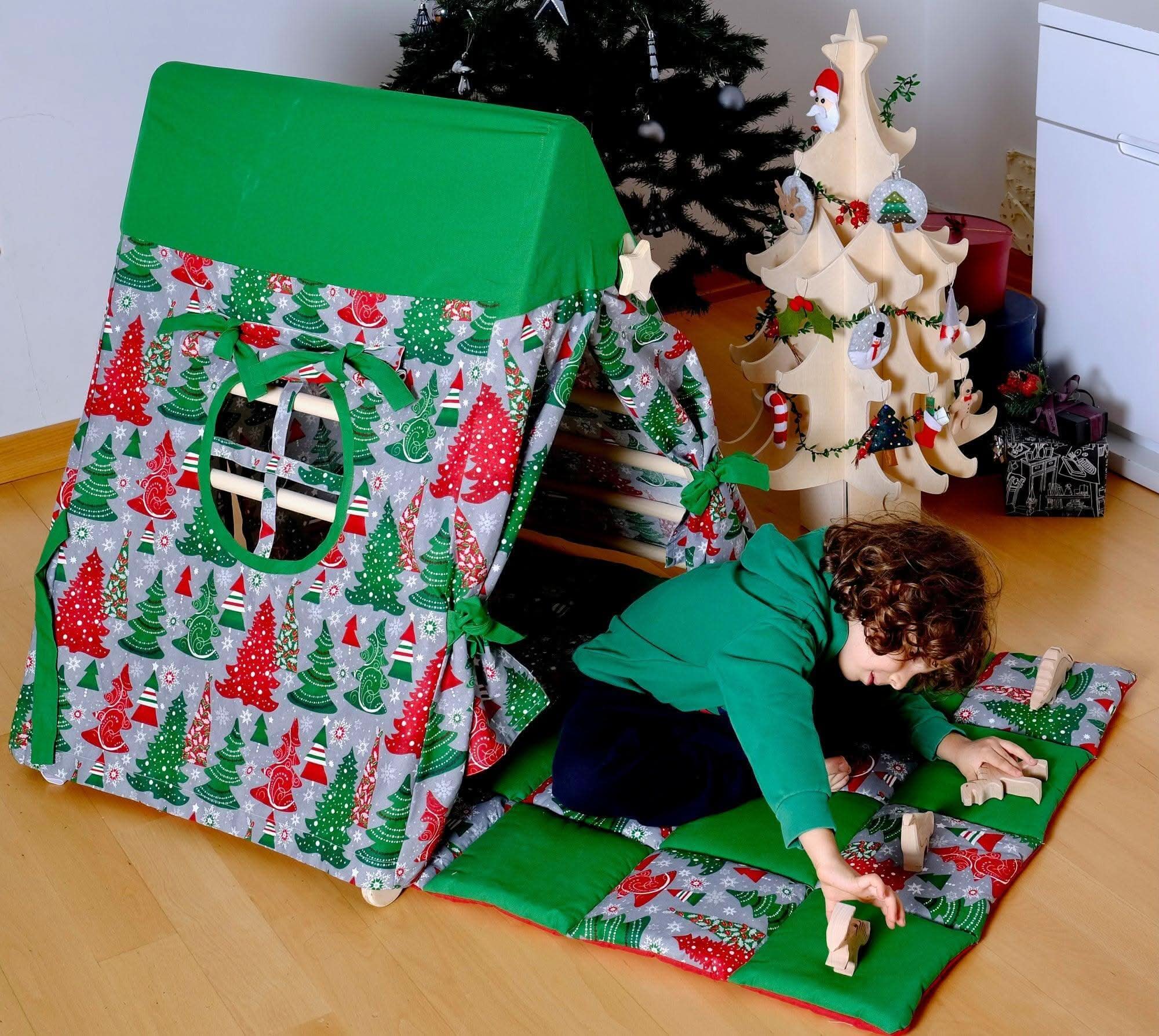 Climbing Triangle with Christmas Tent Cover, Mat, Ramp | Foldable Montessori Play Set-4