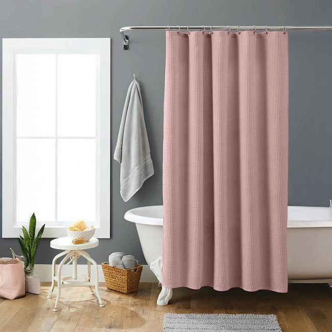 Dusty Pink Organic Cotton Waffle Shower Curtain | Mold Resistant | Quick Dry