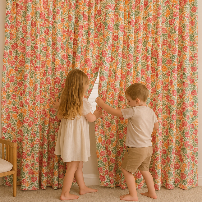 Wildflower Meadow Cotton Curtains – Watercolour Floral Kids Drapes, Light-Filtering or 100 % Blackout | Made-to-Measure