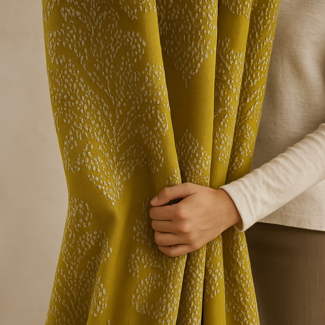 Luxury Linen Jacquard Curtains with Raised Damask Pattern – Custom Sizes, Blackout & Light-Filtering Liners