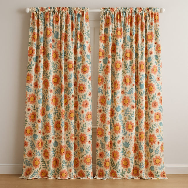 Floral Pure Linen Curtains - Custom Made, Extra Wide & Long, Light Filtering or 100% Blackout Lined, Rod Pocket or Hooks | Kids Room & Interior Design