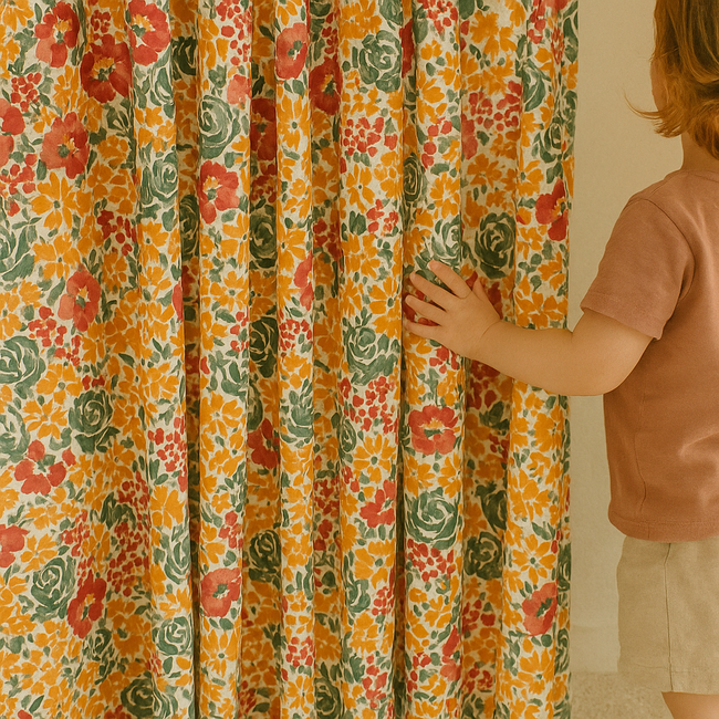 Wildflower Meadow Cotton Curtains – Watercolour Floral Kids Drapes, Light-Filtering or 100 % Blackout | Made-to-Measure