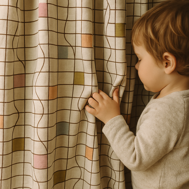 Geometric Pastel Linen Curtains – 5 Colours – Blackout or Light Filtering – Custom Sizes – Rod or Track Compatible