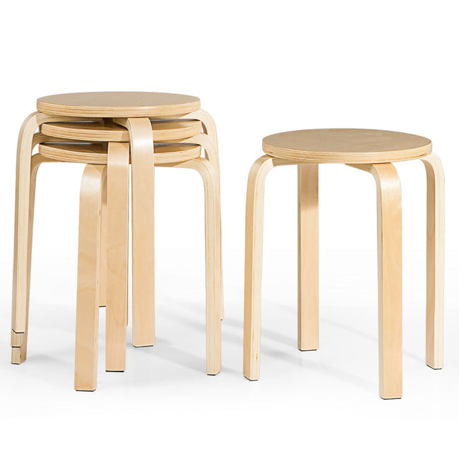NNECW Set of 4 Stackable Wooden Stools for Living Room & Dining Room-Natural-1
