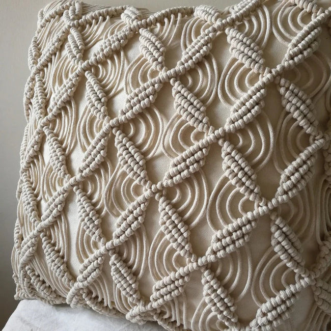 Macrame Cushion Cover 40x40cm | Boho Cushion Cover | Off White Cushion Cover | Cotton Cushion Cover | Textured Cushion Cover-1