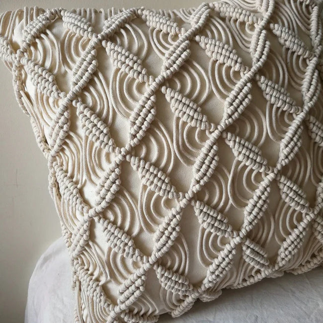 Macrame Cushion Cover 40x40cm | Boho Cushion Cover | Off White Cushion Cover | Cotton Cushion Cover | Textured Cushion Cover-0