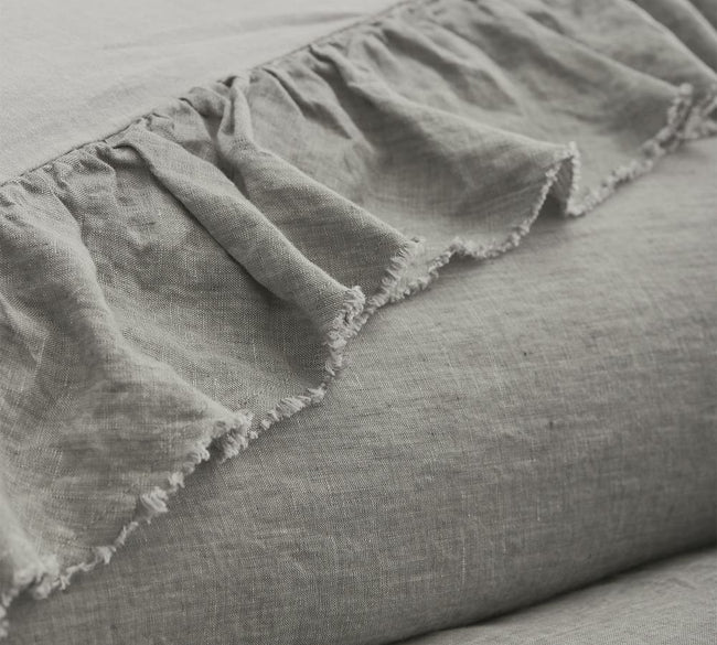 Light Grey - 100% Pure Linen | Linen Cotton Mix | 3 Piece Ruffle Duvet Cover Set | Handmade | Pre-washed | Soft-1