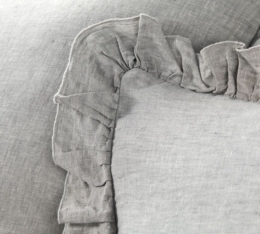 Light Grey - 100% Pure Linen | Linen Cotton Mix | 3 Piece Ruffle Duvet Cover Set | Handmade | Pre-washed | Soft-2