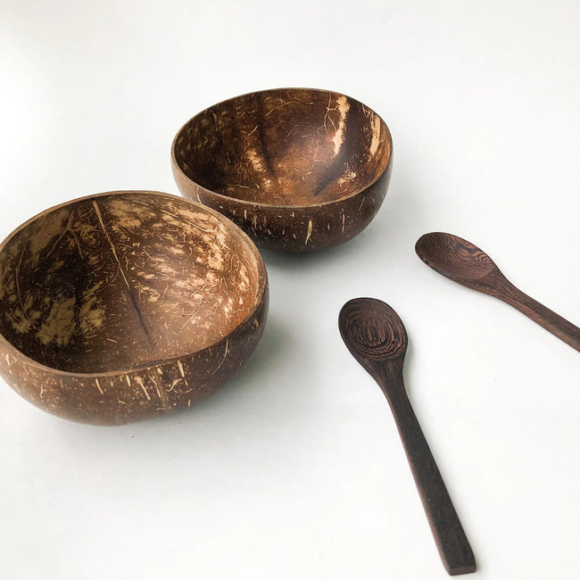 Natural Handmade Reusable Organic Coconut Bowl & Spoon - Sustainable Eco Friendly Plastic Free Breakfast | Lunch | Dinner | Kitchen-1