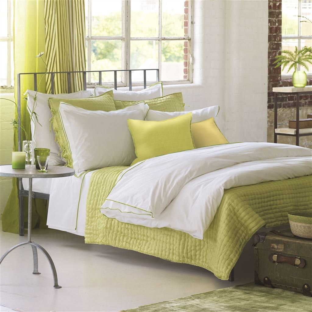 White with Lime Green Piping  - Pure Cotton, Pure Linen or Linen Cotton Mix | 3 Piece Piped Duvet Cover Set | Handmade | Pre-washed-0