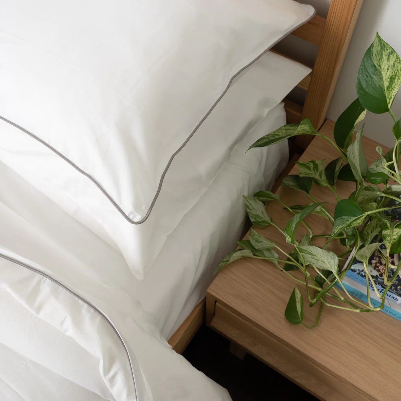 White with Light Grey Piping  - Pure Cotton, Pure Linen or Linen Cotton Mix | 3 Piece Piped Duvet Cover Set | Handmade | Pre-washed-1